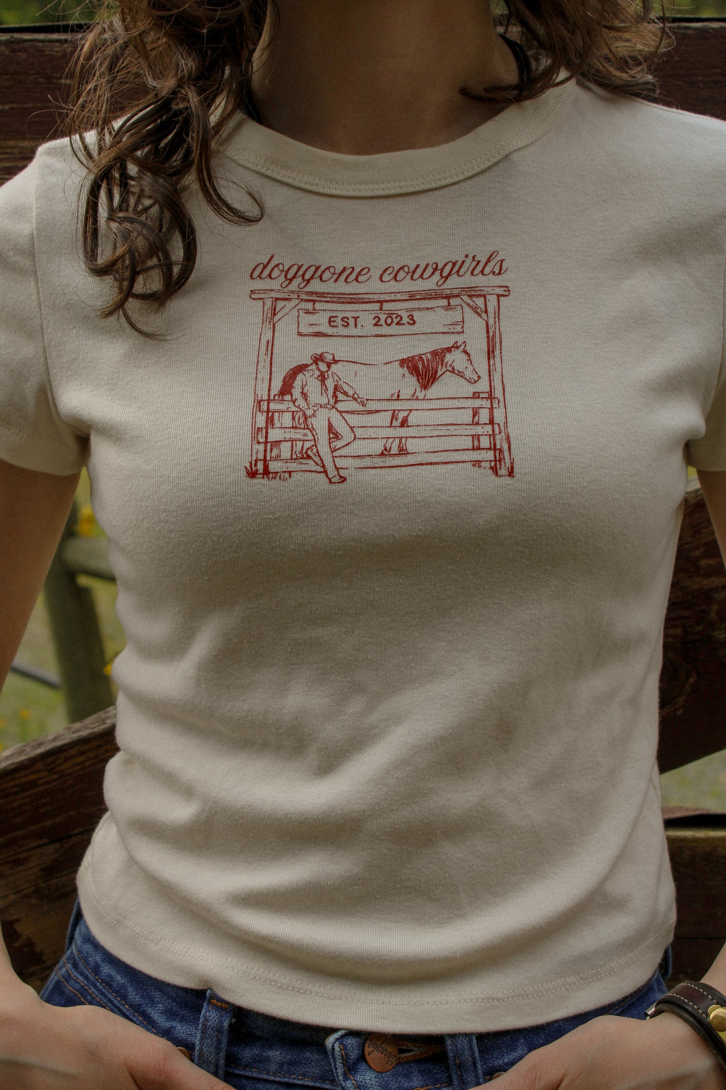 Doggone Cowgirl fence post baby tee