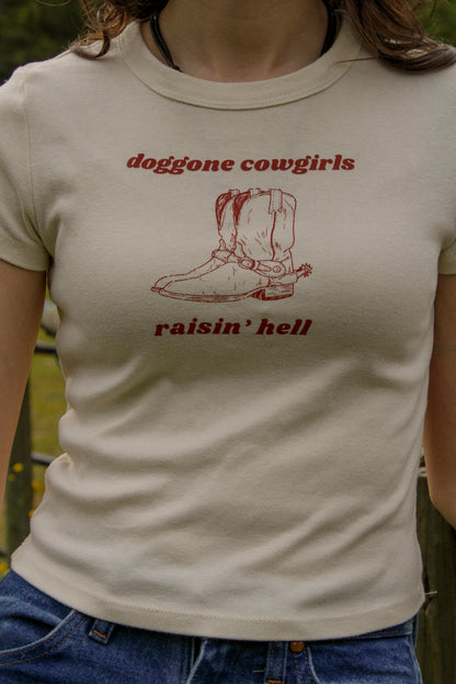 Doggone Cowgirl raisin’ hell baby tee