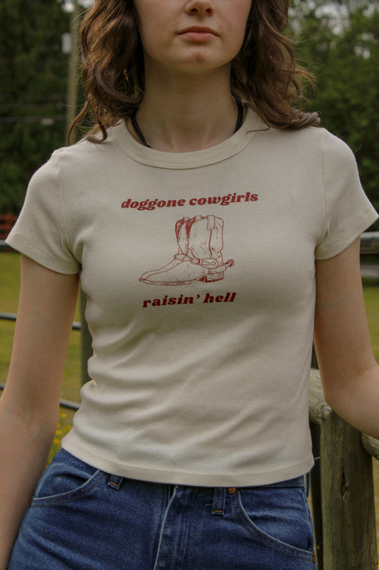 Doggone Cowgirl raisin’ hell baby tee